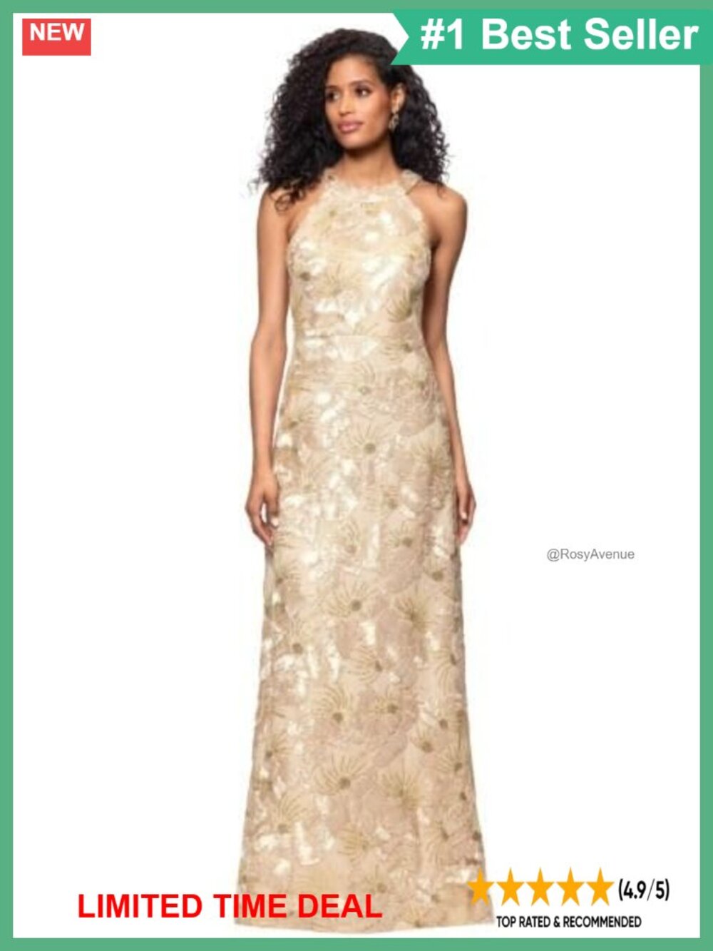 Floral Embroidered Sequin Halter Neck Floor Length Evening Gown Formal Dress